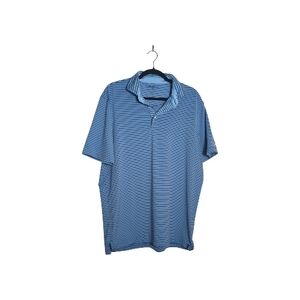 Kenneth Cole Men's Large Blue Striped Golf Polo Shirt Moisture Wicking Stretch
